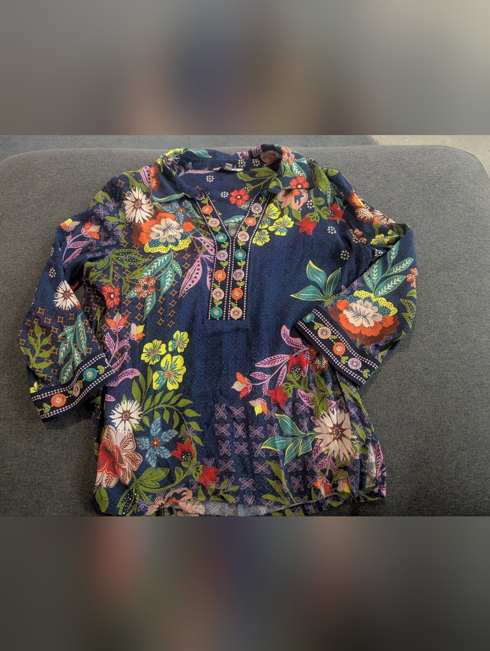 John Mark Navy Floral Buttoned Tunic